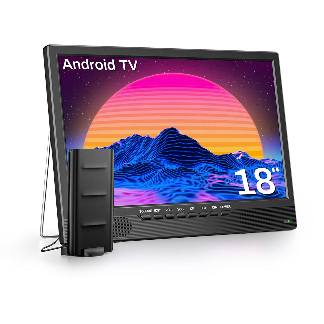 DESOBRY 18 Zoll Smart TV Android, Kleiner Fernseher DVB-T2-Tuner und, 1080p Tragbarer Outdoor Fernse