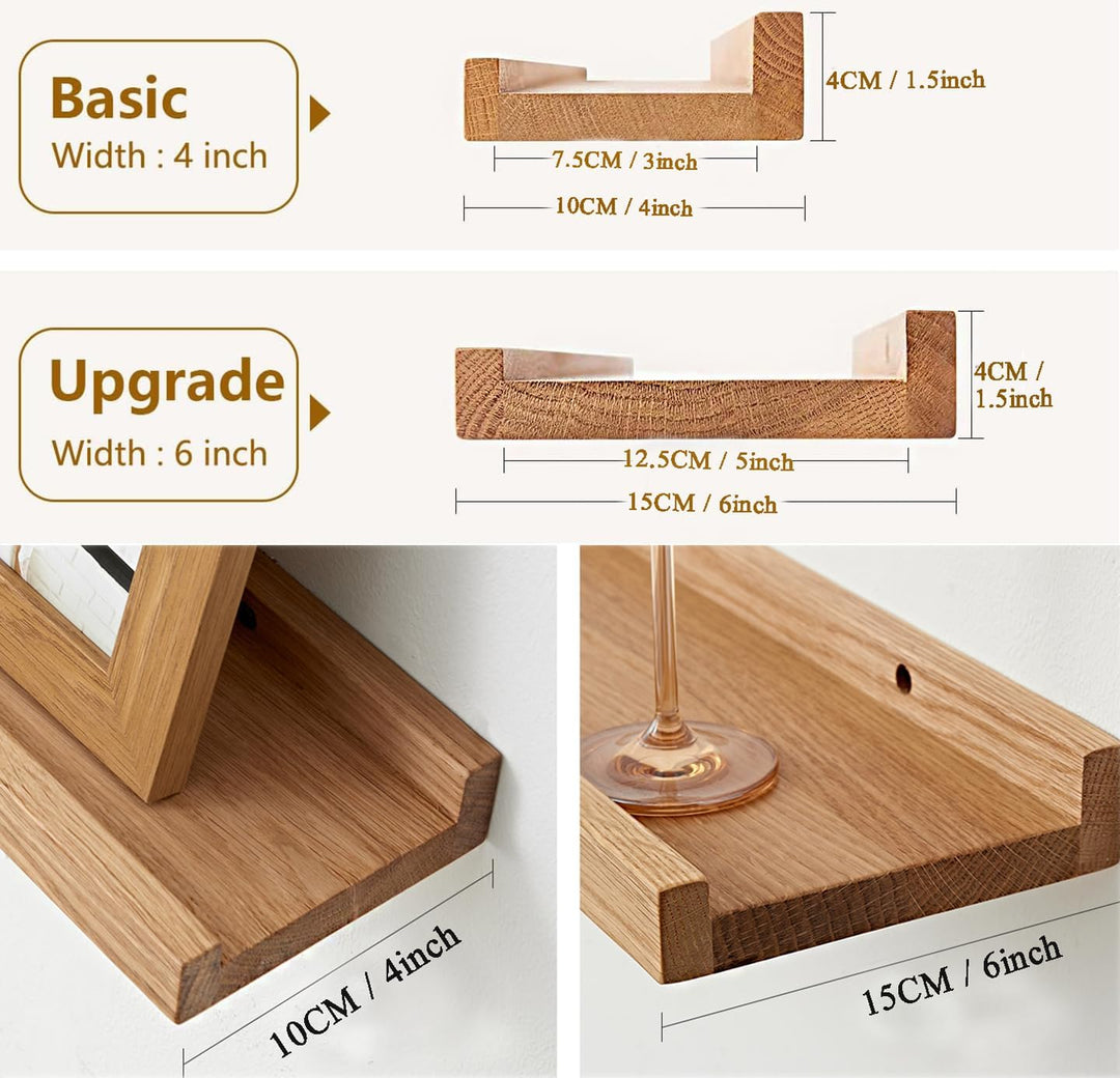 Schweberegal Eiche Massiv Bilderleiste Holz 90cm Wandregal für Küche, Wohnzimmer, Schlafzimmer, Bade