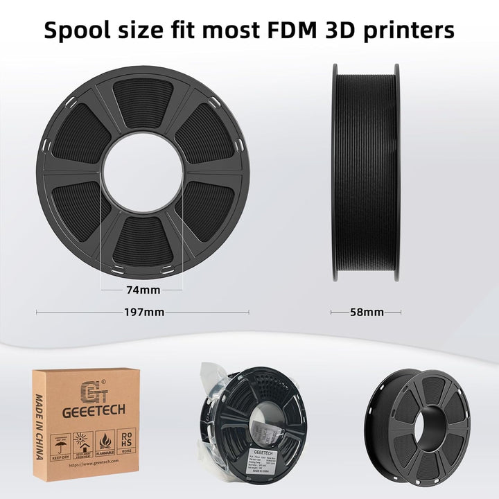 GEEETECH Matte PLA Filament, 3D-Drucker PLA Filament 1 kg Spule, Genauigkeit +/- 0,03 mm, Schwarz BA