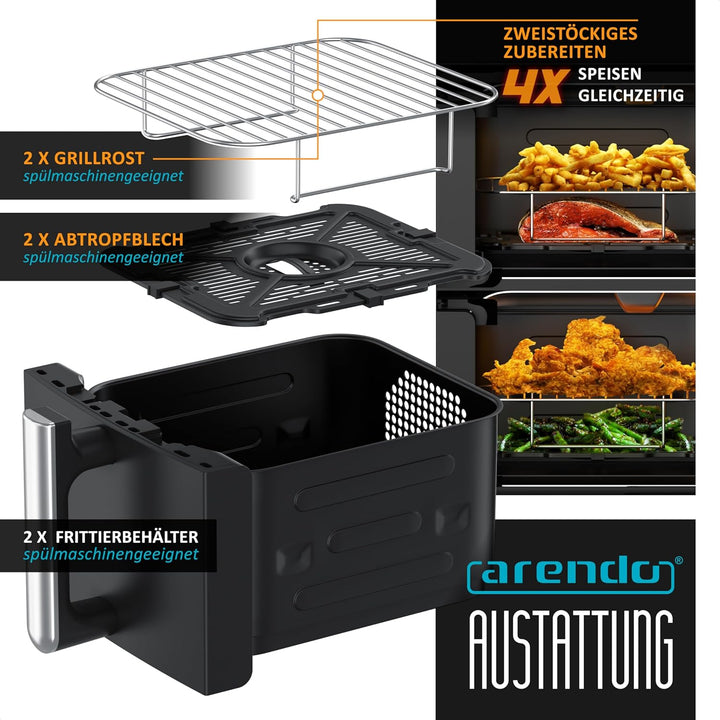 Arendo - Heissluftfritteuse XXL Dual Zone 2 Kammern – 11 Liter – 2400 W – 2 Zonen – 3in1 Airfryer Do