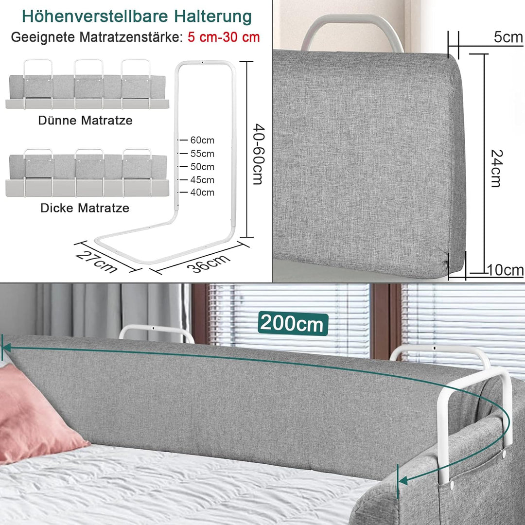 YUENFONG 200cm Bettgitter Bettschutzgitter Rausfallschutz für Kinder, Verformbar Kinderbettgitter Se