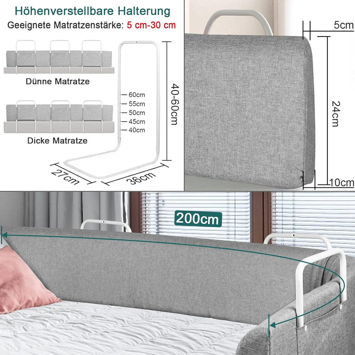 YUENFONG 200cm Bettgitter Bettschutzgitter Rausfallschutz für Kinder, Verformbar Kinderbettgitter Se