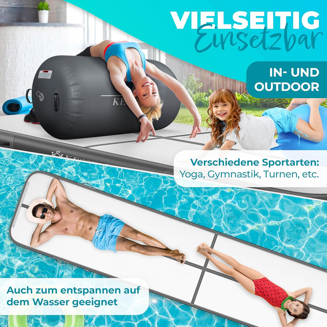 KESSER® Turnmatte Aufblasbar Airtrack Fitness-Matte Gymnastikmatte | inkl. Tragetasche &amp; elektr. Luf