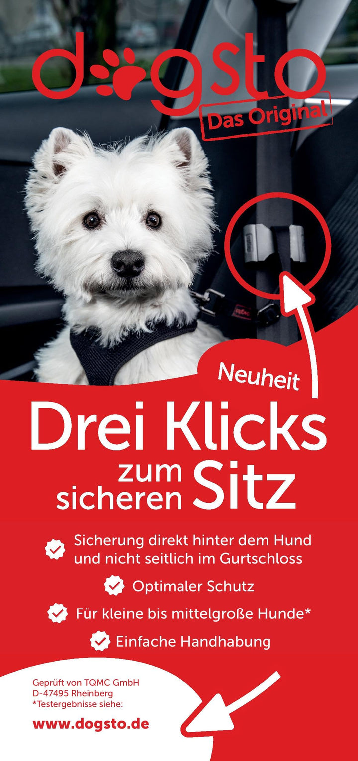 Dogsto Hunde Sicherheitsgurt für jedes Auto mit mittiger Befestigung am Sicherheitsgurt - Ideale