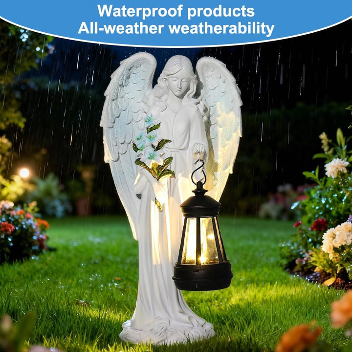Solar Engel Gartenstatuen, Wetterfest Grabschmuck, LED Fairy Engel Figur, Gartenstatue Geschenke, 31