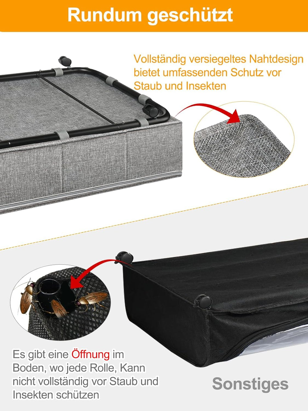 Unterbettkommode mit Rollen 360°Drehung, Unterbett Aufbewahrungsbox gross 50L mit 3 Griffe, Aufbewah