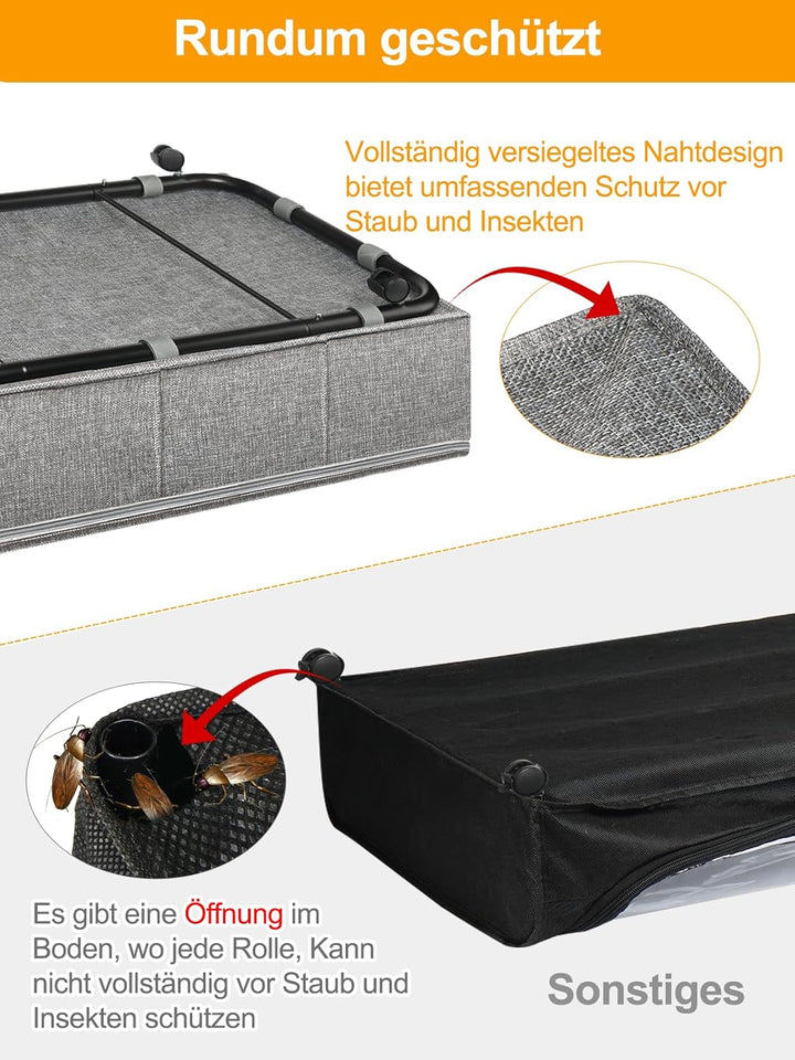 Unterbettkommode mit Rollen 360°Drehung, Unterbett Aufbewahrungsbox gross 50L mit 3 Griffe, Aufbewah