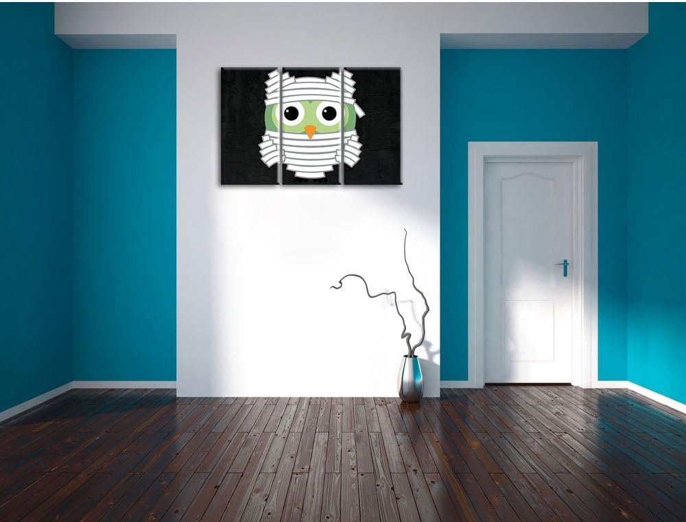 Pixxprint Lustige Mumien Eule als Leinwandbild/Grösse: 3 Teilig (120x80) cm/Wandbild/Kunstdruck/fert