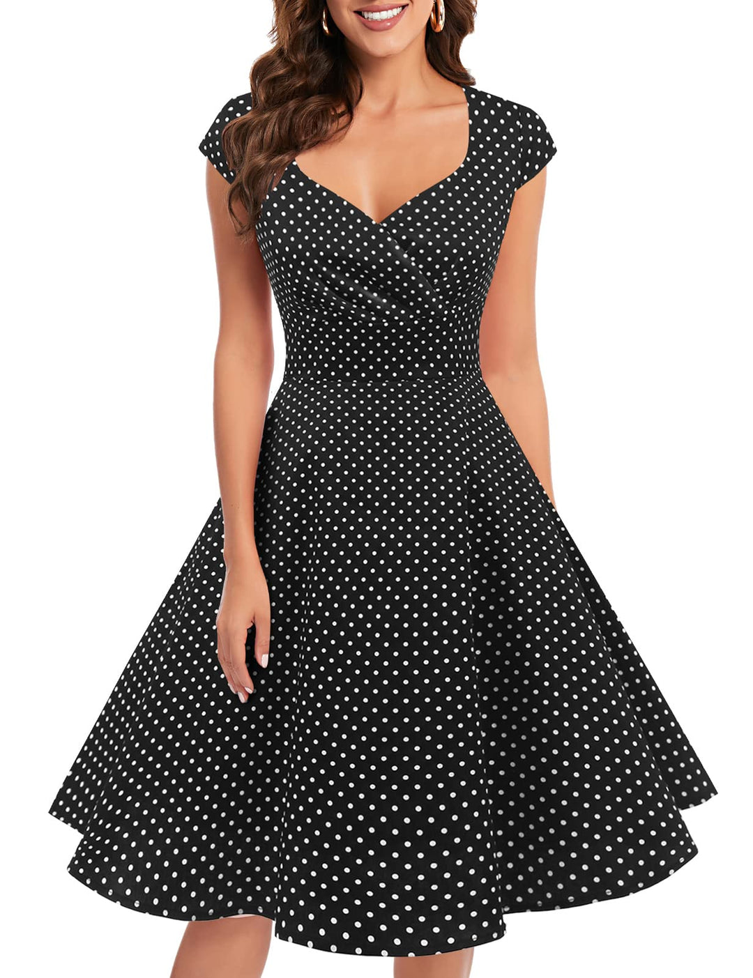 Bbonlinedress 1950er Vintage Retro Cocktailkleid Rockabilly Kleider V-Ausschnitt Faltenrock festlich