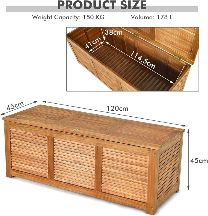 GIANTEX Auflagenbox Kissenbox Akazien Holz, Gartenbox Aufbewahrungsbox mit Deckel, 178 Liter Volumen