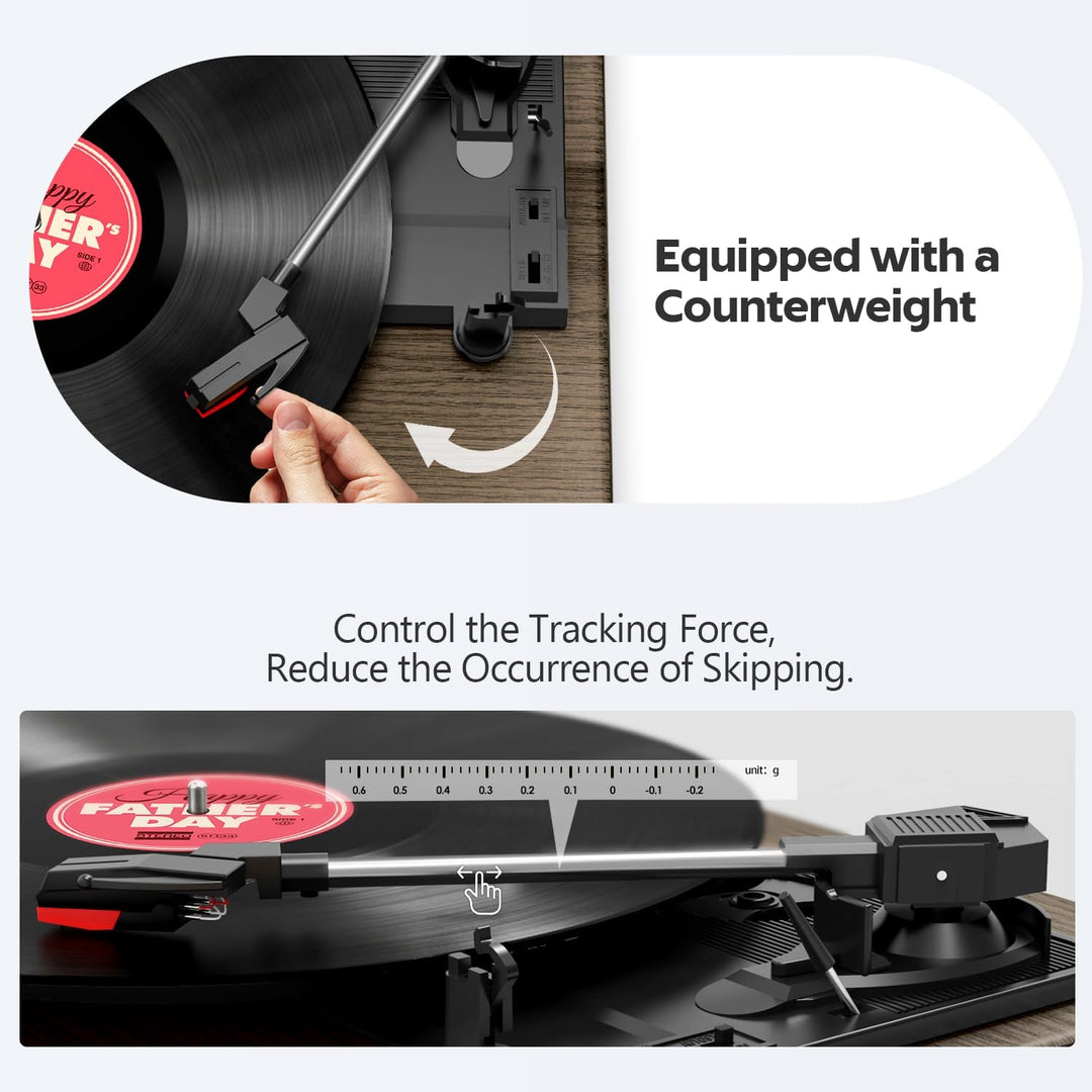 Plattenspieler, FYDEE Vinyl Plattenspieler Bluetooth mit 2 Eingebauten Stereo Lautsprecher, Vintage