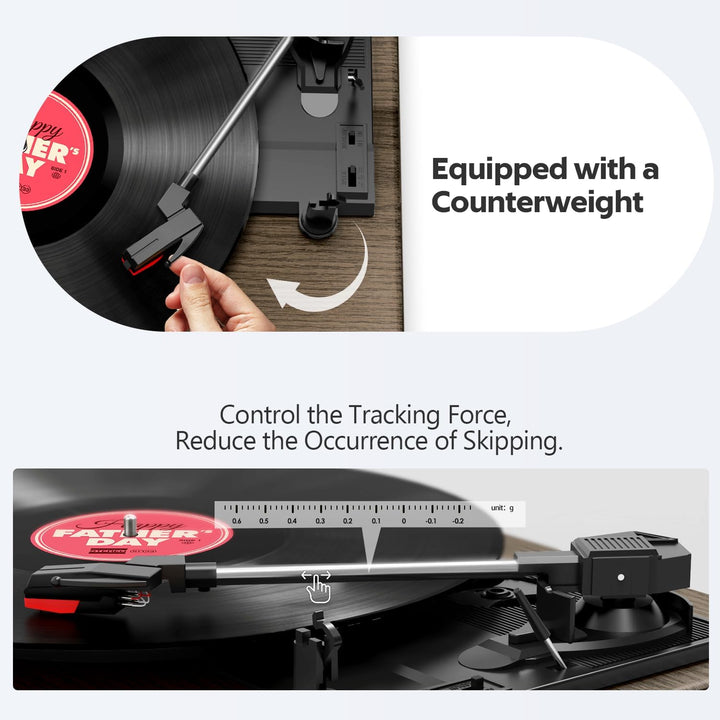 Plattenspieler, FYDEE Vinyl Plattenspieler Bluetooth mit 2 Eingebauten Stereo Lautsprecher, Vintage