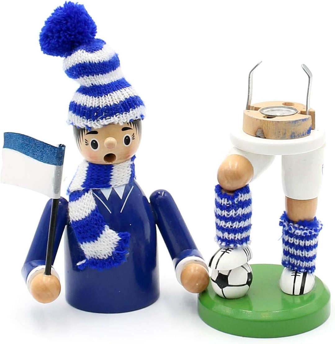 Dekohelden24 520364 Räuchermann als Fussballer mit blau/weissem Outfit, ca. 20 cm , Blau / Weiss