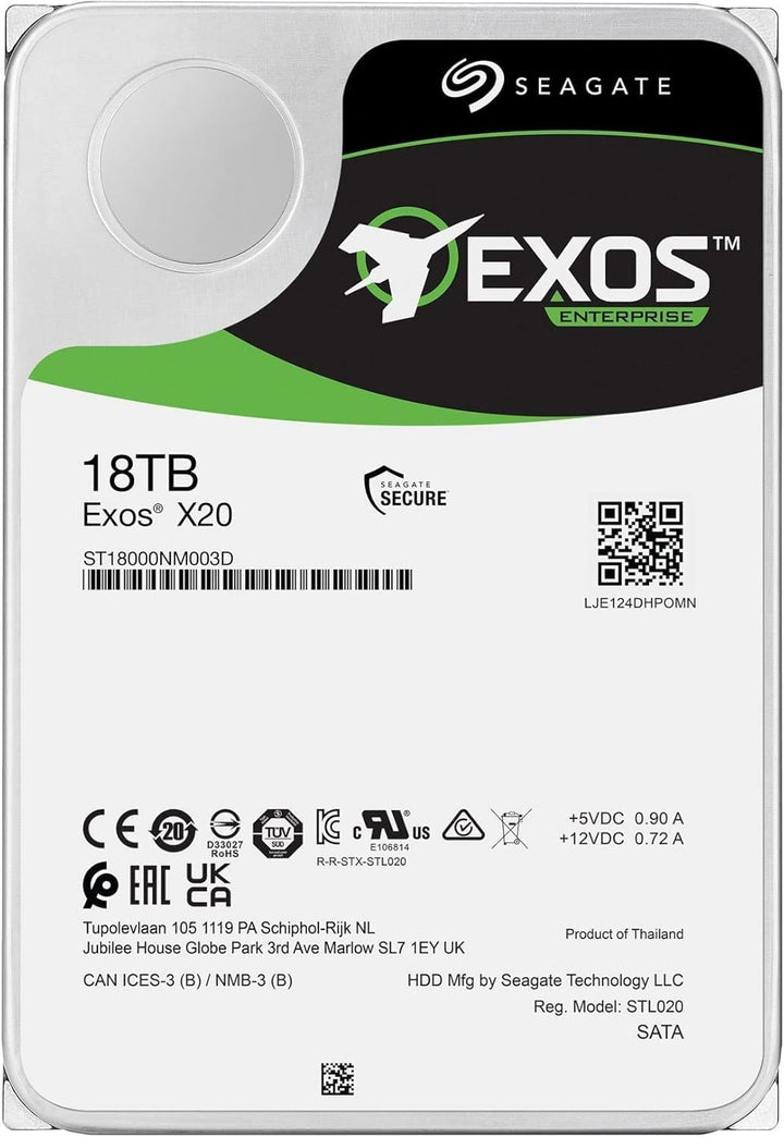 Seagate Exos X20 Enterprise 18TB HDD, interne Festplatte, Hyperscale 12GB/s SAS, 7.200 U/min, Modell
