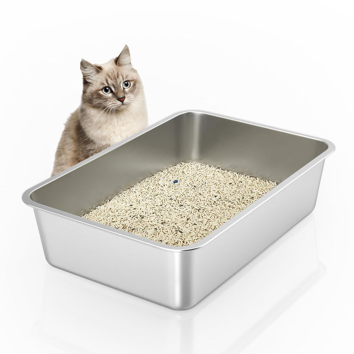 IKITCHEN Grosse Katzentoilette Edelstahl(60×40×15cm), Litter Box Katzenklo, Katzen und Kaninchen Met
