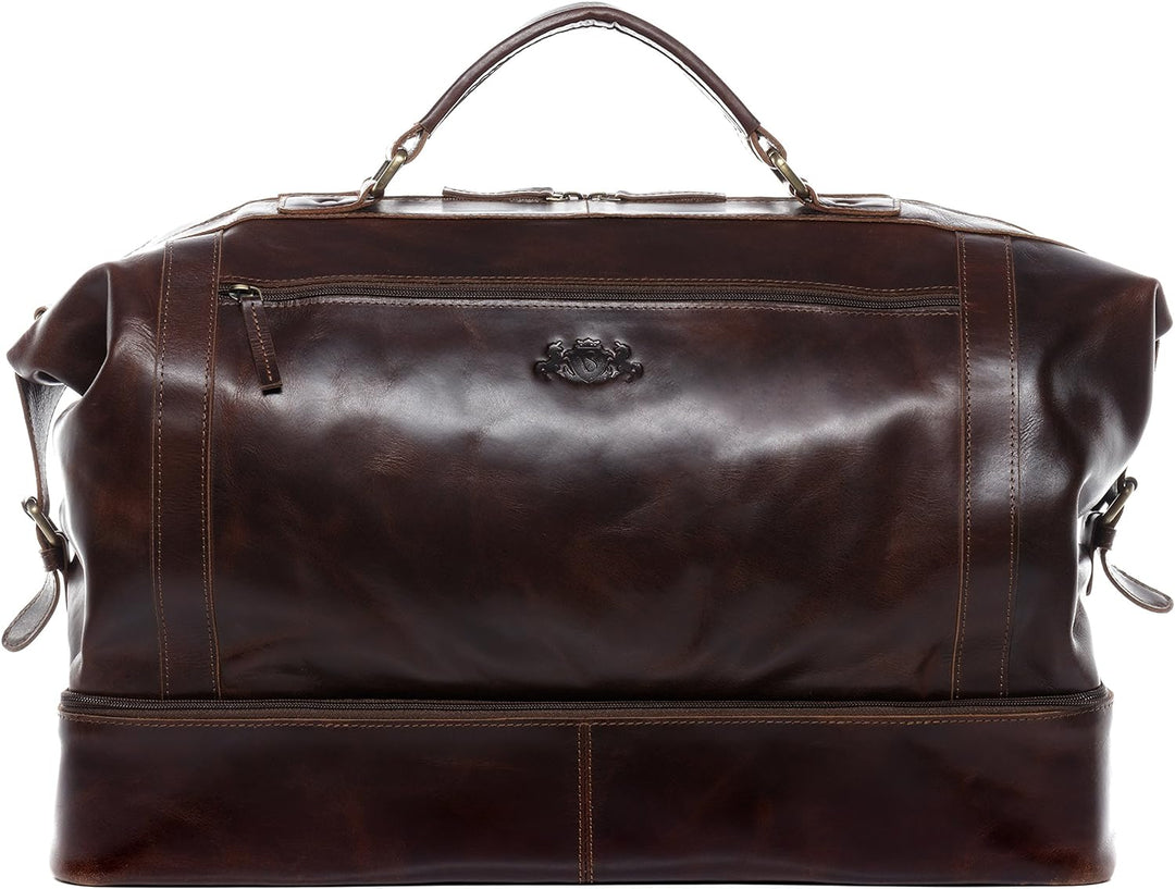 SID & VAIN Reisetasche mit separatem Schuh-Fach Kingston aus Premium Leder I Sporttasche XL gross fü