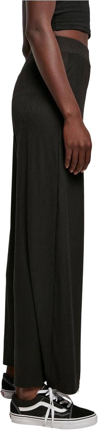 Urban Classics Damen Ladies Rib Jersey Wide Leg Pants XS Schwarz, XS Schwarz