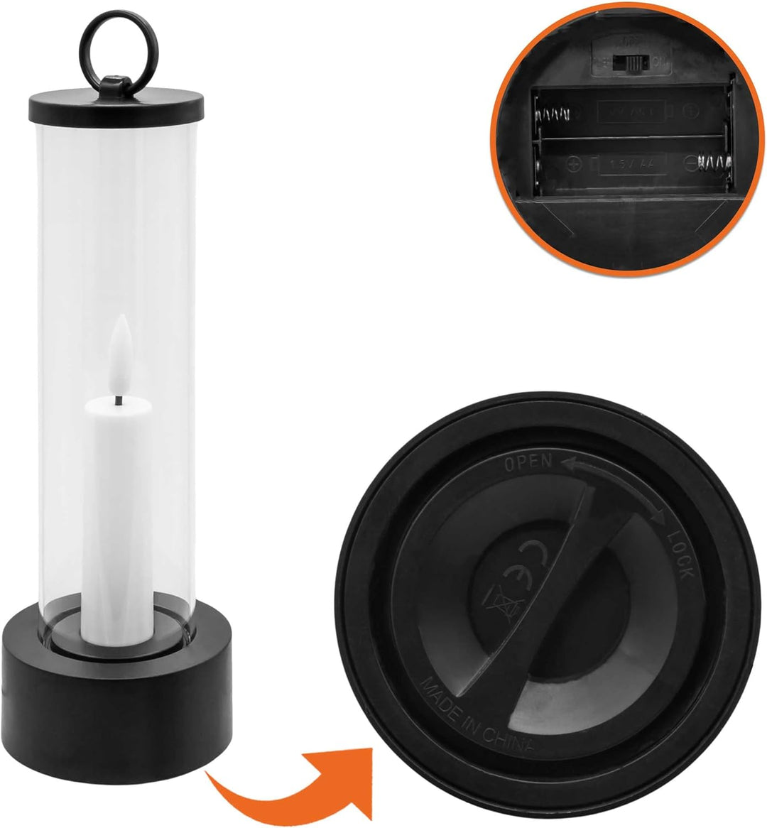 Outdoor LED Kerze im Glas batteriebetrieben mit Flammen Effekt und Timer - 2er Set - Tischkerze im W