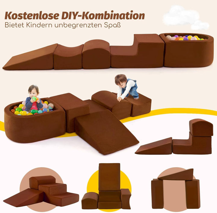 FANTASK 5 TLG. Riesenbausteine mit Bällebad, Grossbausteine, Kletterblöcke Softbausteine zum Toben u