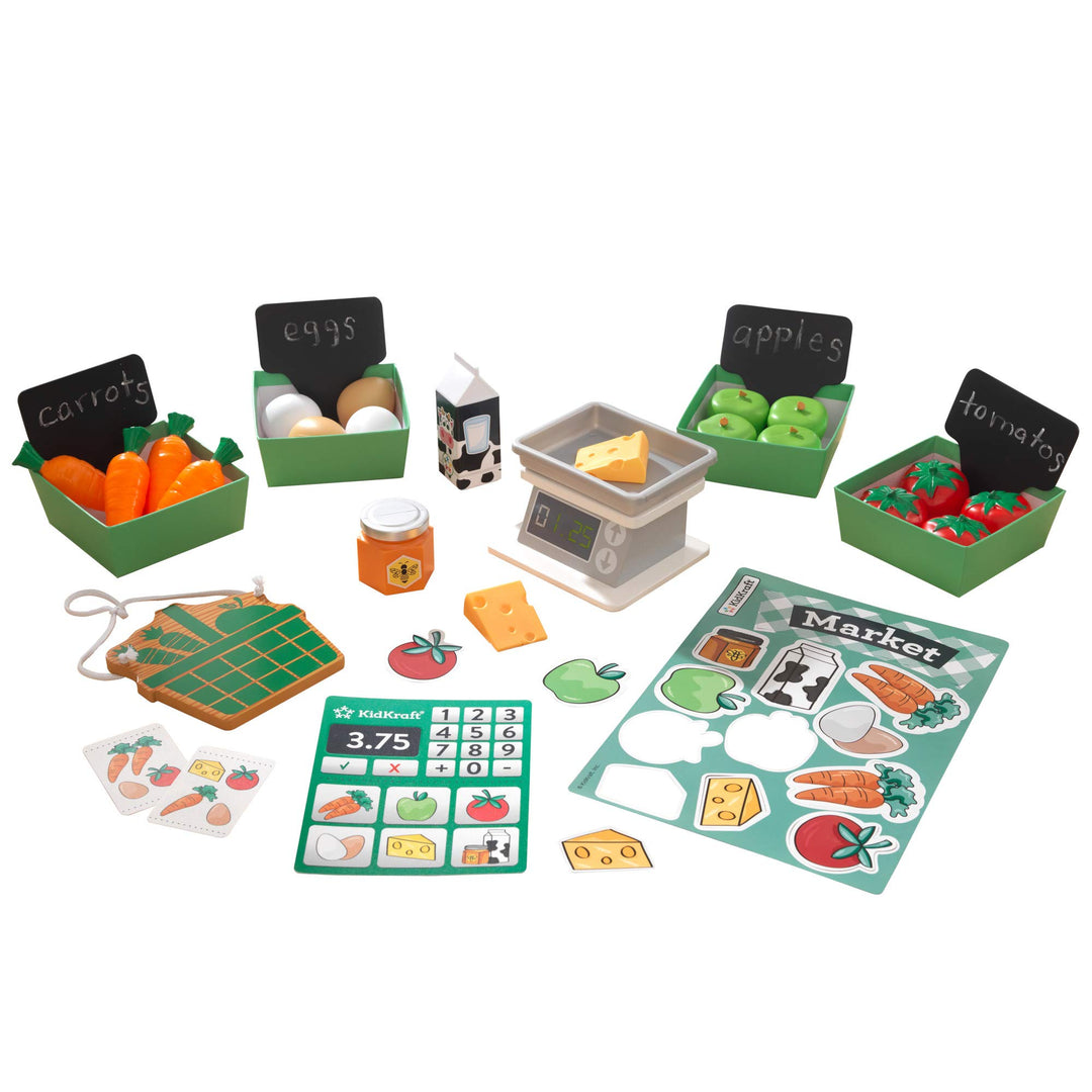 KidKraft Spielzeug-Lebensmittel Bauernmarkt für die Kinderküche, Spielset mit 34 Teile, Spielküche Z