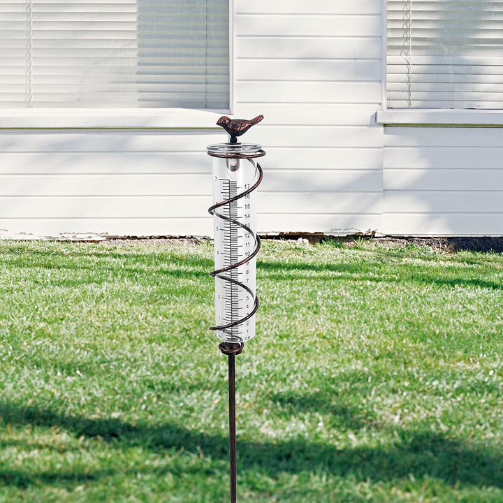 JOYBee 17,8 cm Kapazität Glas Spirale Regenmesser Gusseisen Vogel Hängende Regenmesser Garten Regen