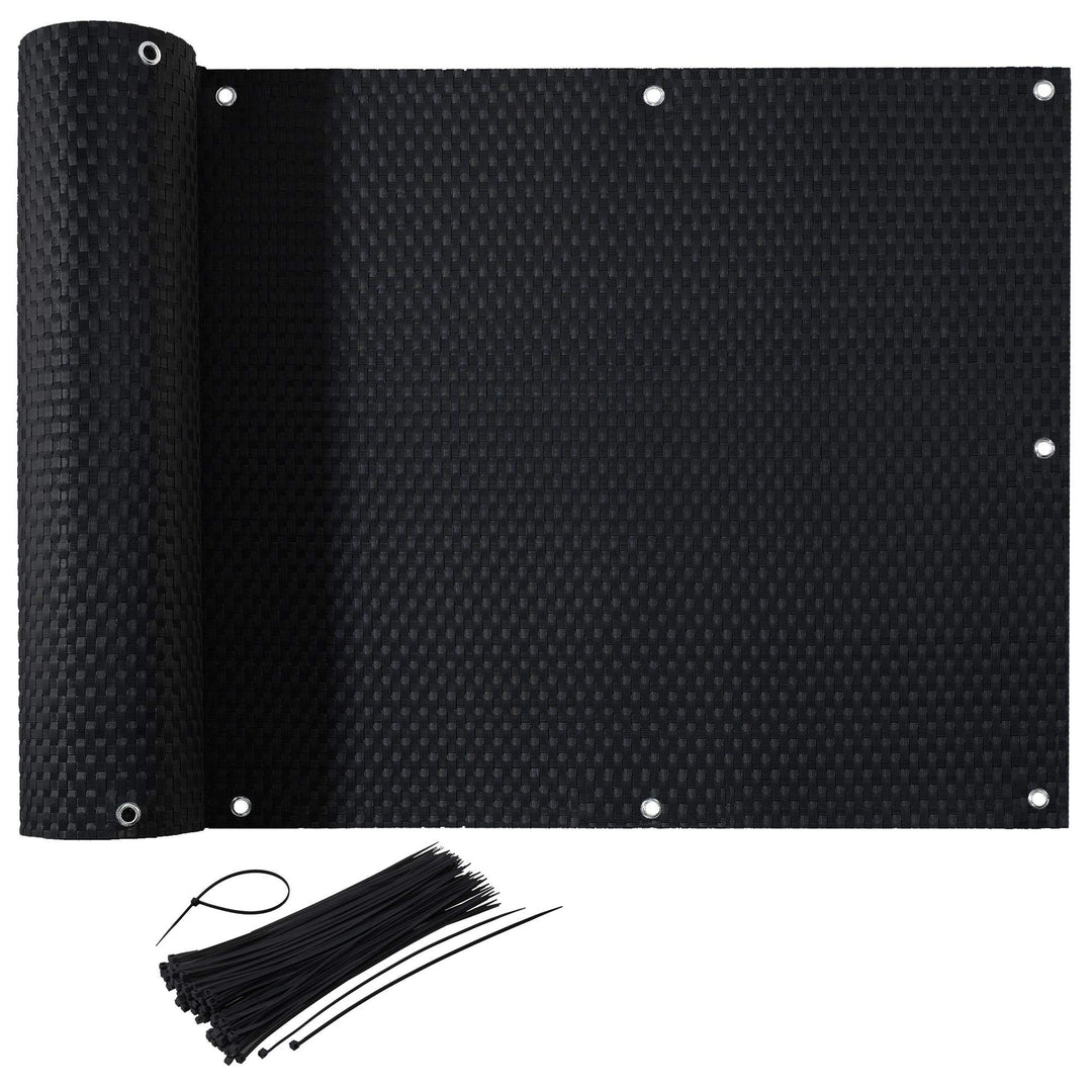CelinaSun Sichtschutz Balkon 0,75 x 3 m schwarz Polyrattan Balkonbespannung mit Kabelbinder Balkonum