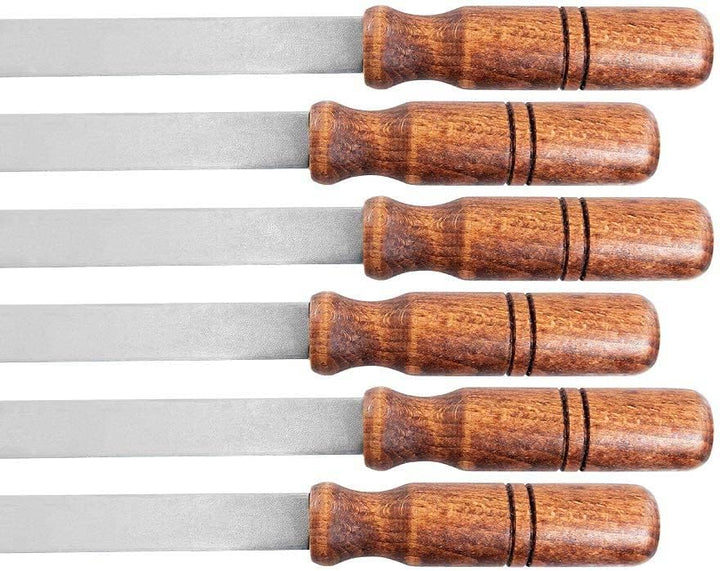 BEM Adana Kebab Spiesse mit Holzgriff - 6 Stück aus Edelstahl, 60 cm Lang, 2 cm Breit, 3 mm Dick
