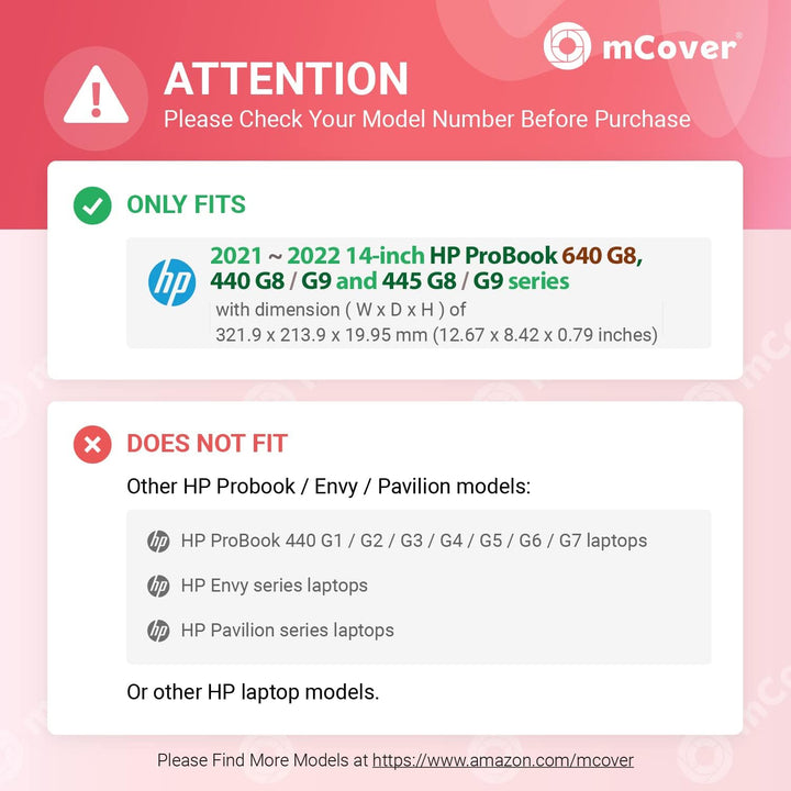 mCover Nur kompatibel mit HP ProBook 440 G8 / G9 und 445 G8 / G9 Serie 2021 - 2022 Notebook-PCs (nic