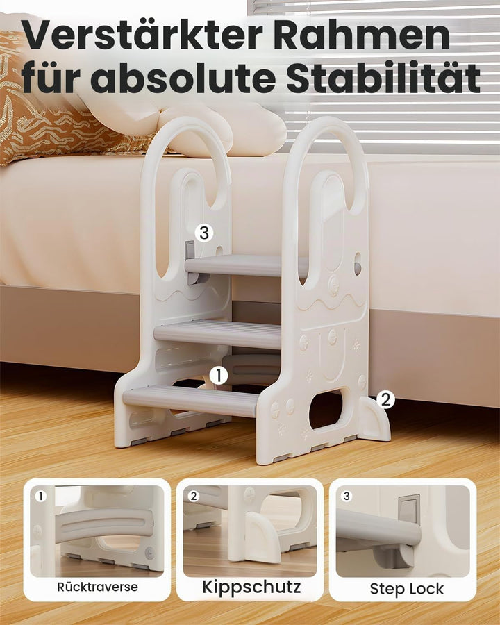 Kinder Tritthocker mit Sicherheitsgriffen, 2 oder 3-stufig höhenverstellbar, Rutschfester Schemel fü