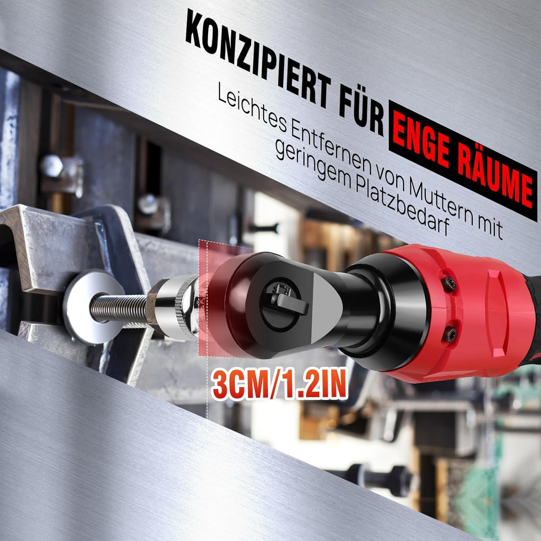 12V Akku Ratschenschlüsse 3/8 Zoll, 40Nm Elektrischer Ratschenschlüssel 2 x 1500mAh Akku, 7 Steckdos