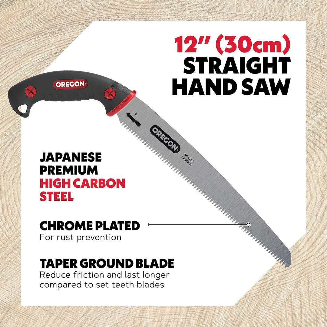 Oregon 12 Zoll Premium Gerade Handsäge aus Japanischem Karbonstahl, Rostfreies Forst-/Stutz-/Schnitt