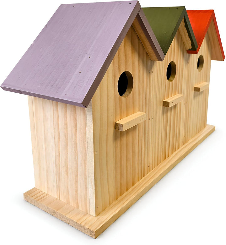 colourliving Nisthaus Birdy 3er Vogelhaus Holz Nistkasten | Holz 42 x 25 x 13 cm 32 mm Einflugloch f