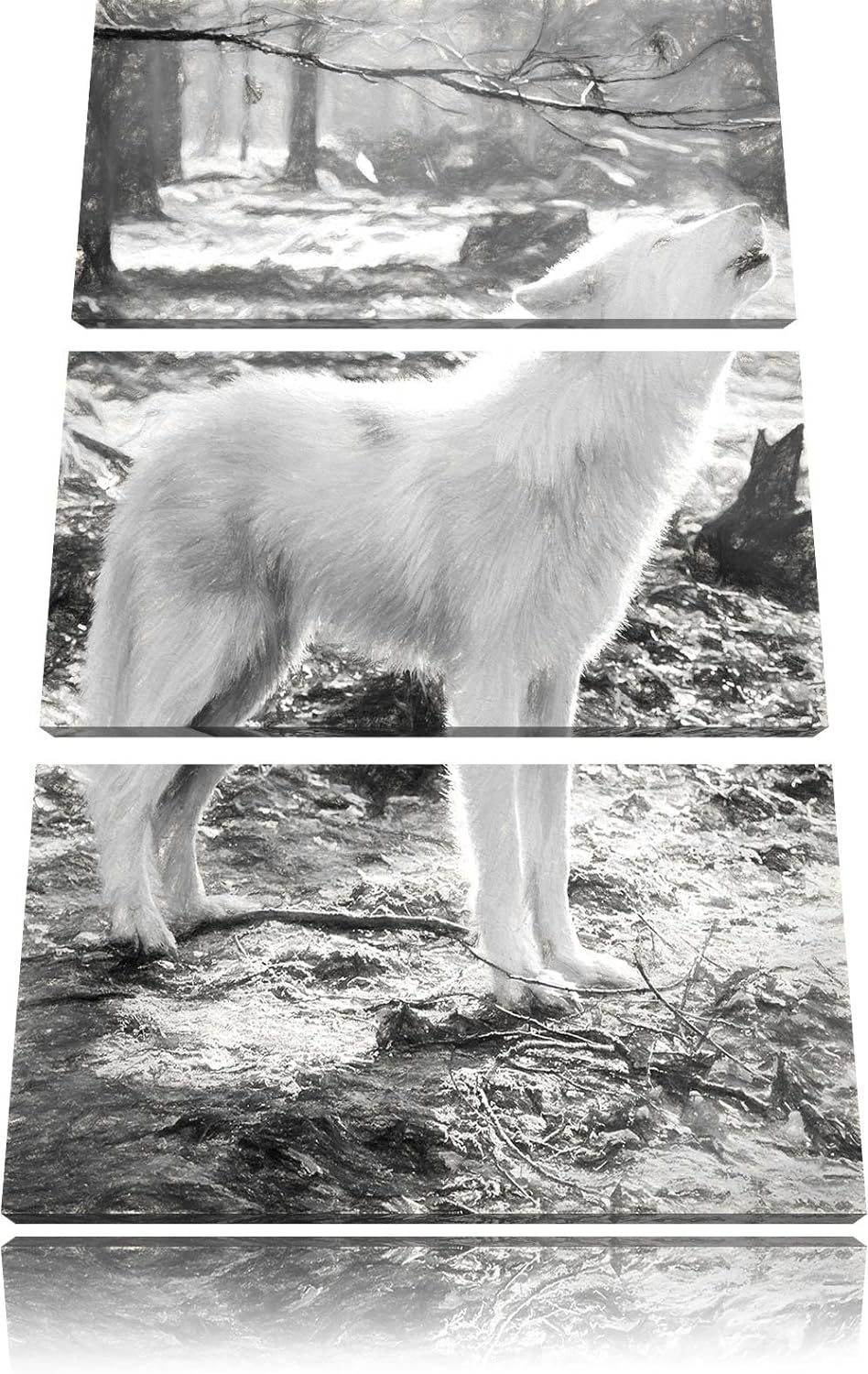 Pixxprint Heulender Wolf als Leinwandbild/Grösse: 3 Teilig (120x80) cm/Wandbild/Kunstdruck/fertig be