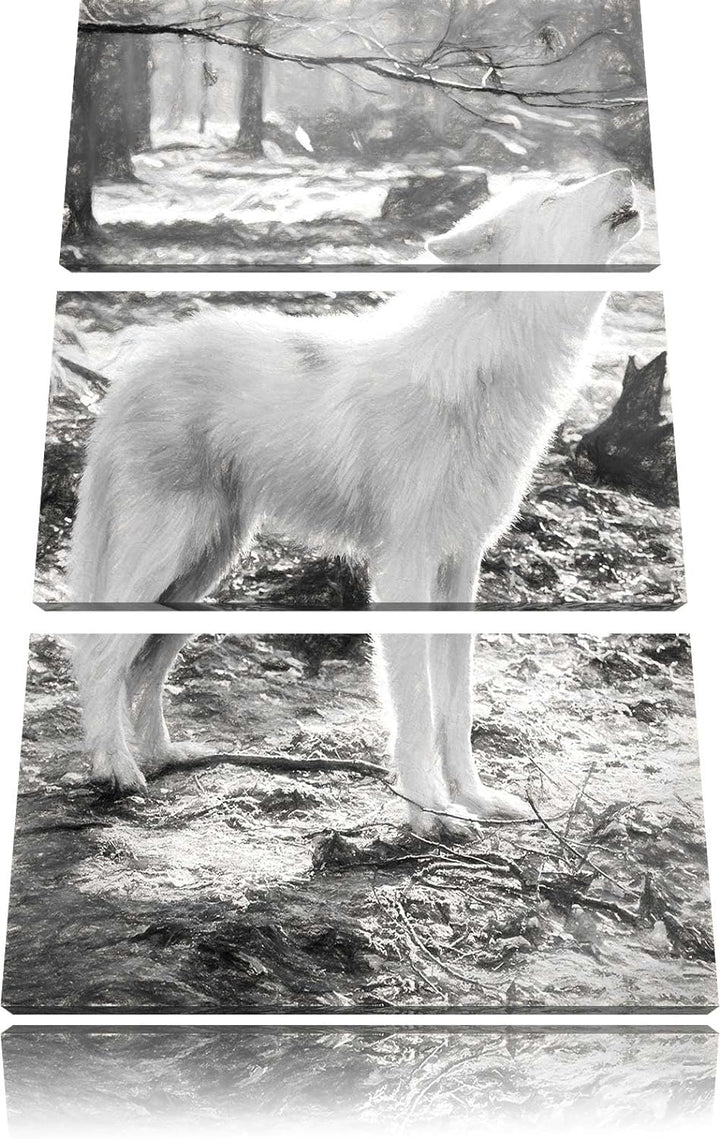 Pixxprint Heulender Wolf als Leinwandbild/Grösse: 3 Teilig (120x80) cm/Wandbild/Kunstdruck/fertig be