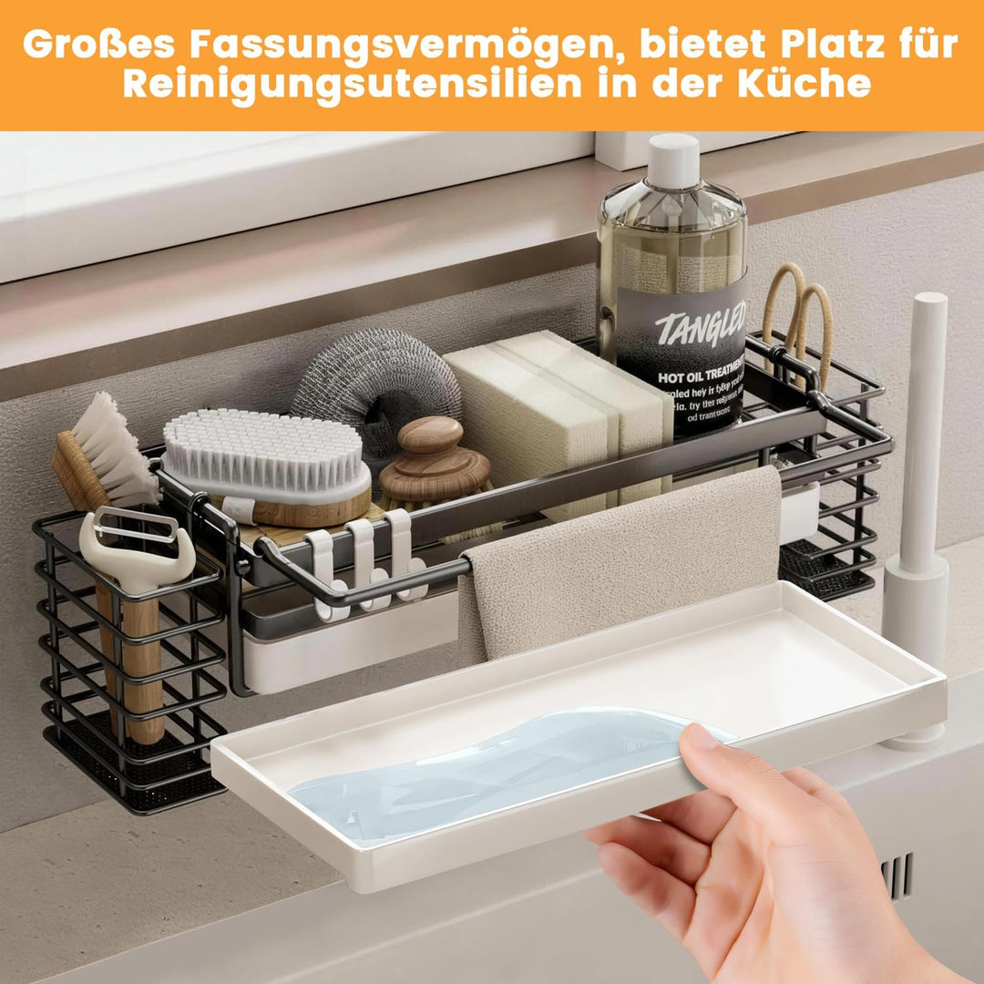 Spülbecken Organizer Kohlenstoffstahl | Schwarzer Metall Spülorganizer Mit 2 Körben, Abtropfschale U