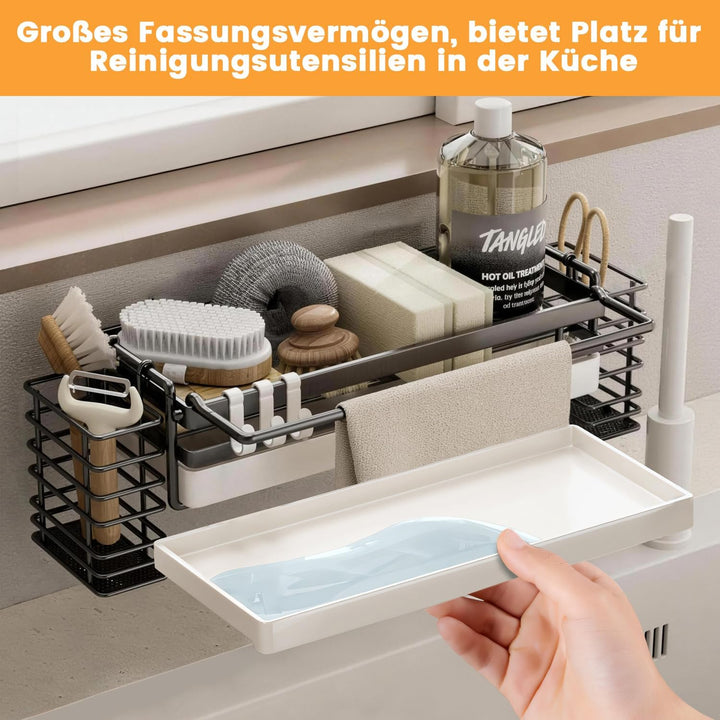 Spülbecken Organizer Kohlenstoffstahl | Schwarzer Metall Spülorganizer Mit 2 Körben, Abtropfschale U