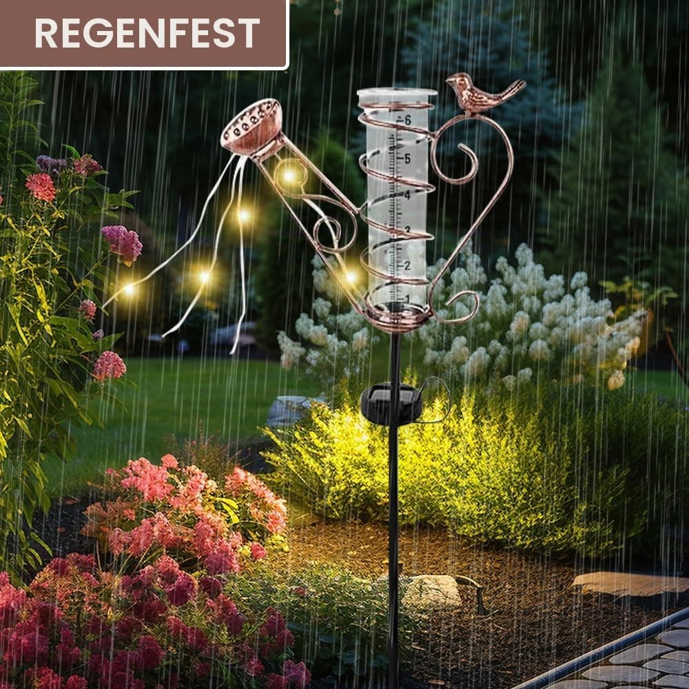 Regenmesser für Garten, Solar Outdoor Regenmesser Frostsicher, Niederschlagsmesser mit Erdspiess und