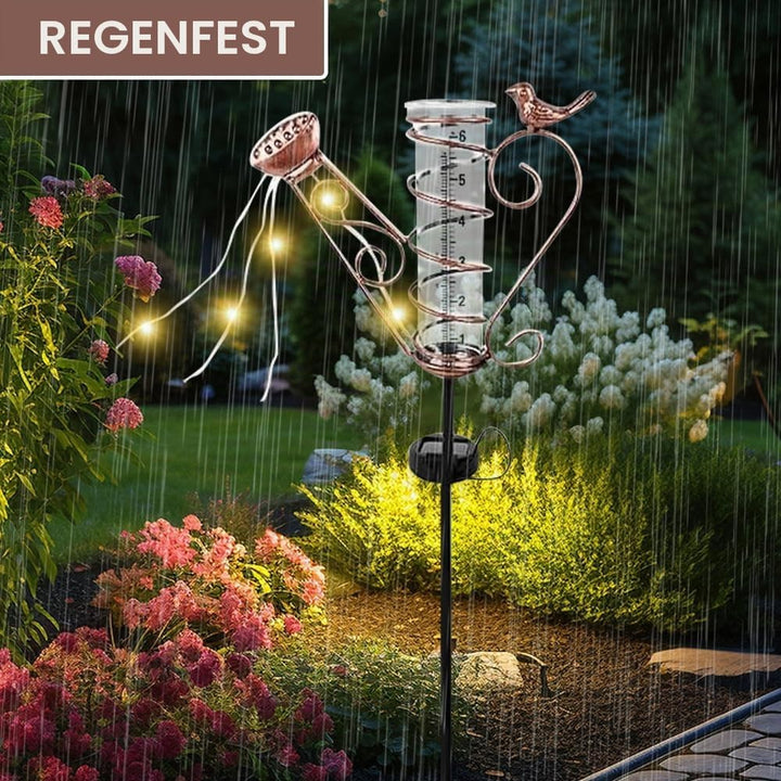 Regenmesser für Garten, Solar Outdoor Regenmesser Frostsicher, Niederschlagsmesser mit Erdspiess und