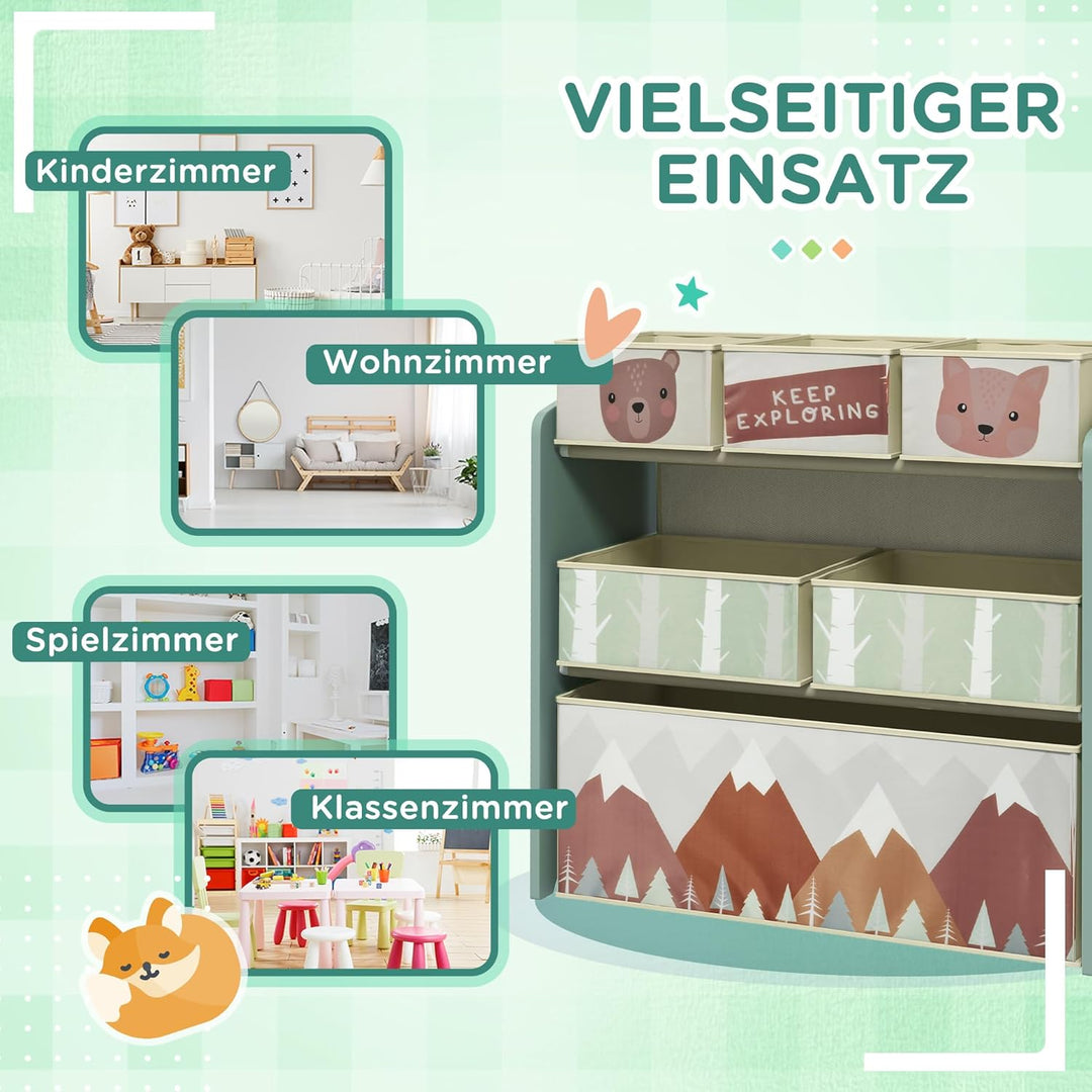 ZONEKIZ Kinderregal, Spielzeugregal mit 6 herausnehmbaren Aufbewahrungsboxen aus Vliesstoff, Bücherr