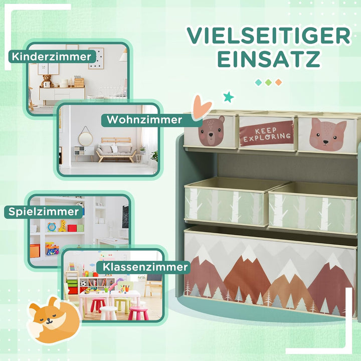 ZONEKIZ Kinderregal, Spielzeugregal mit 6 herausnehmbaren Aufbewahrungsboxen aus Vliesstoff, Bücherr