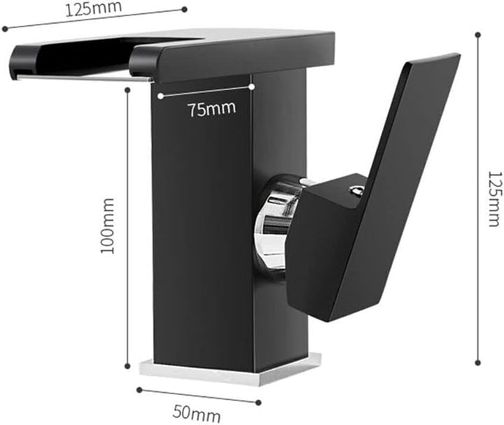Wasserfall Waschtischarmatur Bad Eihebelmischer mit Armatur LED Funktion Wasserhahn DHL (Schwarz), S