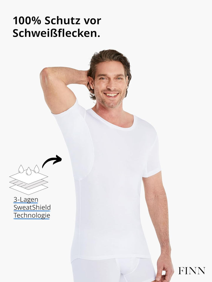 FINN Anti-Schweiss Unterhemd Herren mit Rundhals-Ausschnitt - Unterziehshirt Männer mit Einsätzen ge