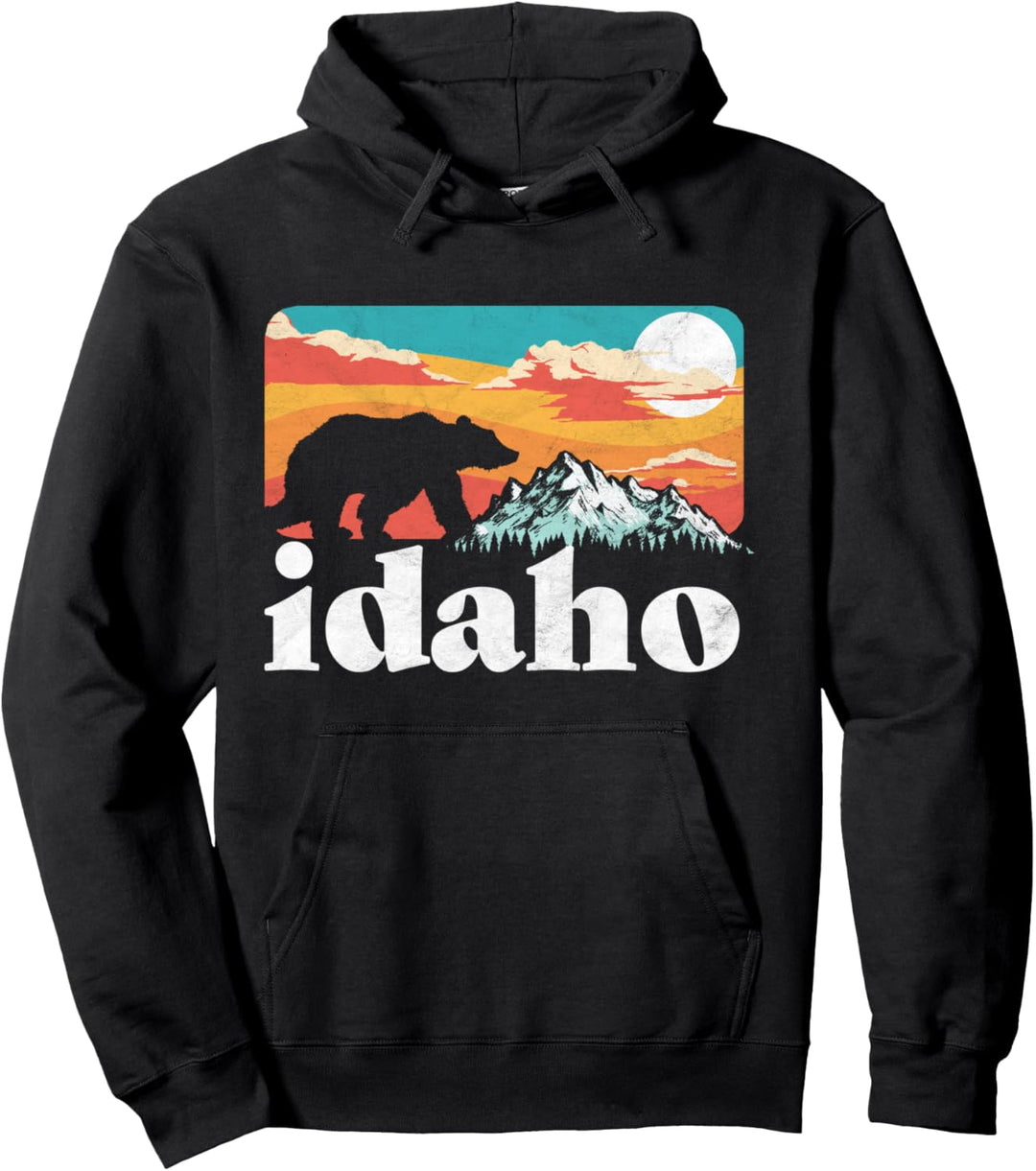 Idaho Retro Bear & Mountain Vintage 80s Graphic Pullover Hoodie