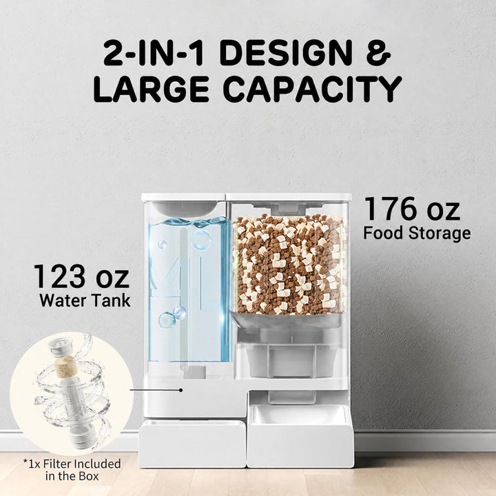 iPettie FW54 5G/2.4GHz WLAN Automatischer Futter- und Wasserspender 2-in-1 für Haustiere, 8.8L Gross