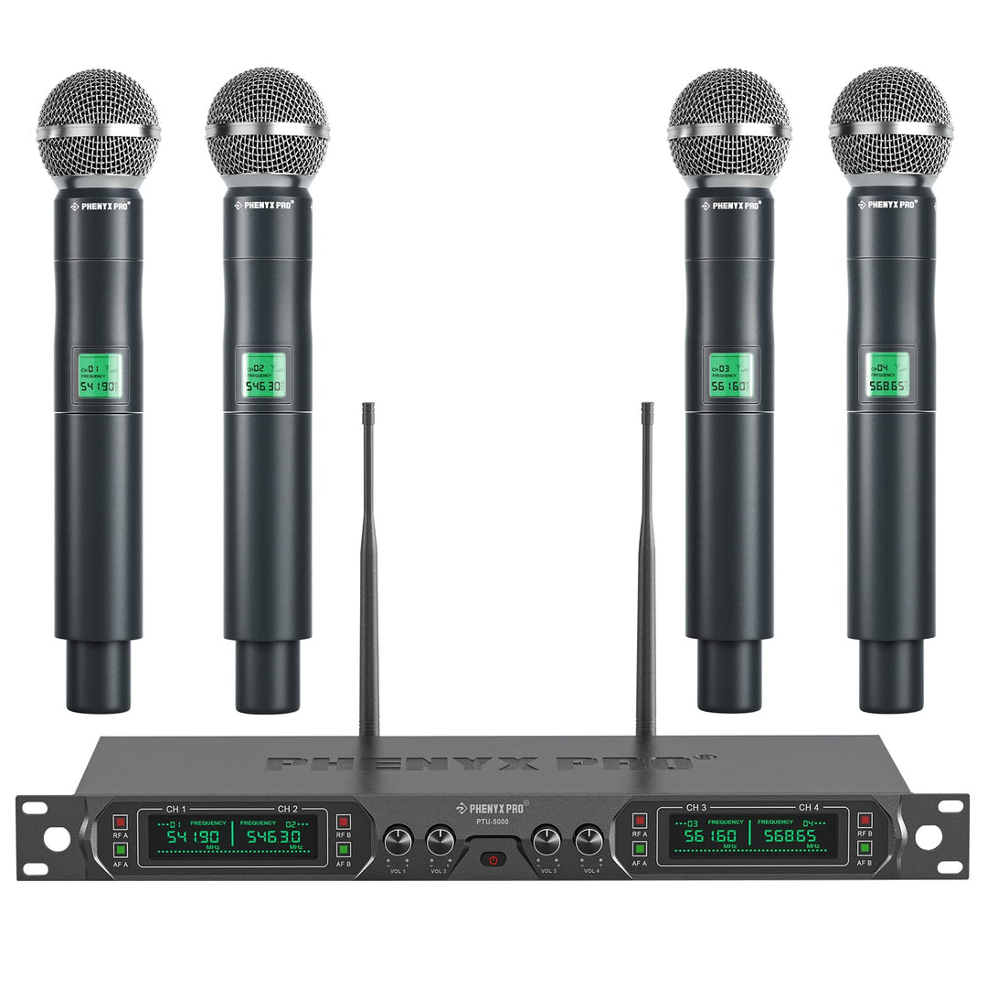 Phenyx Pro Mikrofon kabellos,4-Kanal Karaoke Mikrofon,Kabelloses Festfrequenz-Metall-Funkmikrofon mi