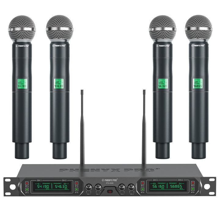 Phenyx Pro Mikrofon kabellos,4-Kanal Karaoke Mikrofon,Kabelloses Festfrequenz-Metall-Funkmikrofon mi