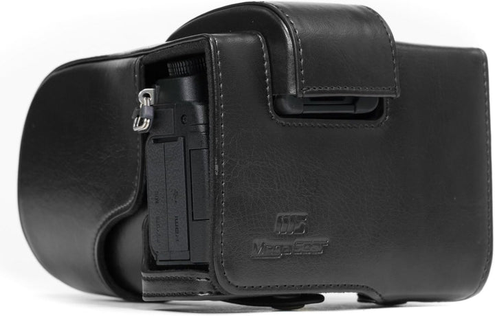 MegaGear MG892 Ever Ready Leder Kameratasche mit Trageriemen kompatibel mit Panasonic Lumix G80, G81