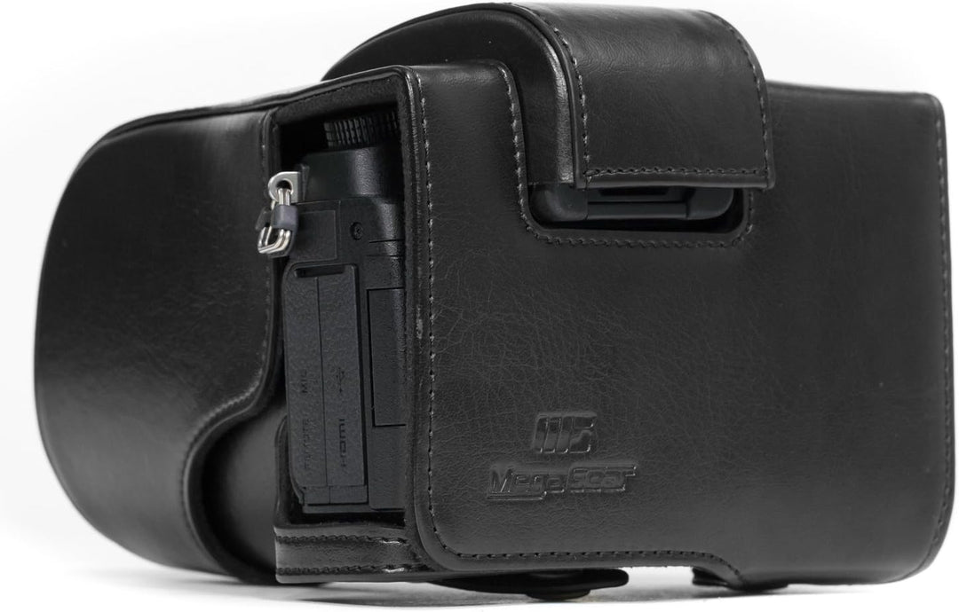 MegaGear MG892 Ever Ready Leder Kameratasche mit Trageriemen kompatibel mit Panasonic Lumix G80, G81