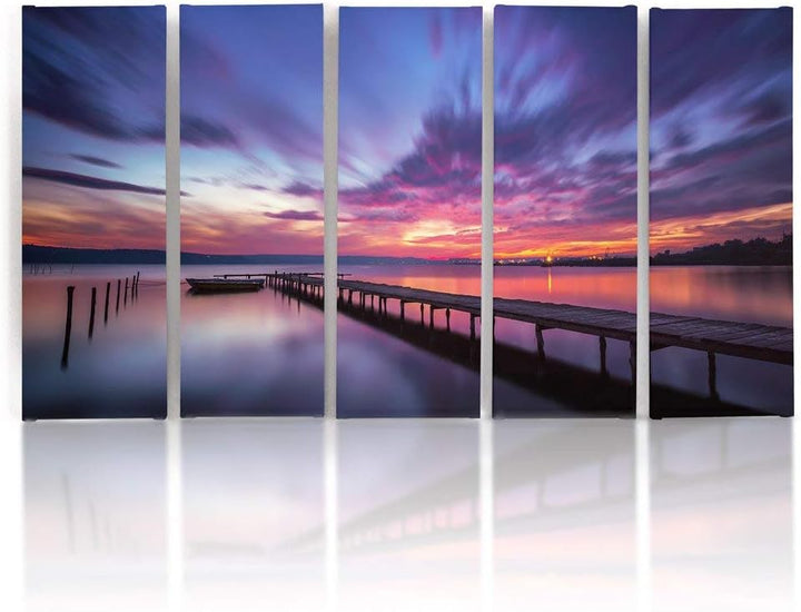 Feeby Frames, Leinwandbild Bilder Wand Bild - 5 Teile - Wandbilder Kunstdruck (Sonnenuntergang, ORAN