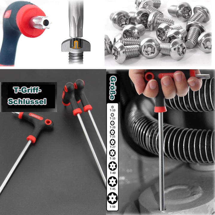 9 Teile T-Griff schlüssel-Satz,10–T50 Torxschlüssel-Set,Trx-Stiftschlüssel mit Quergriffen,T-Griff S